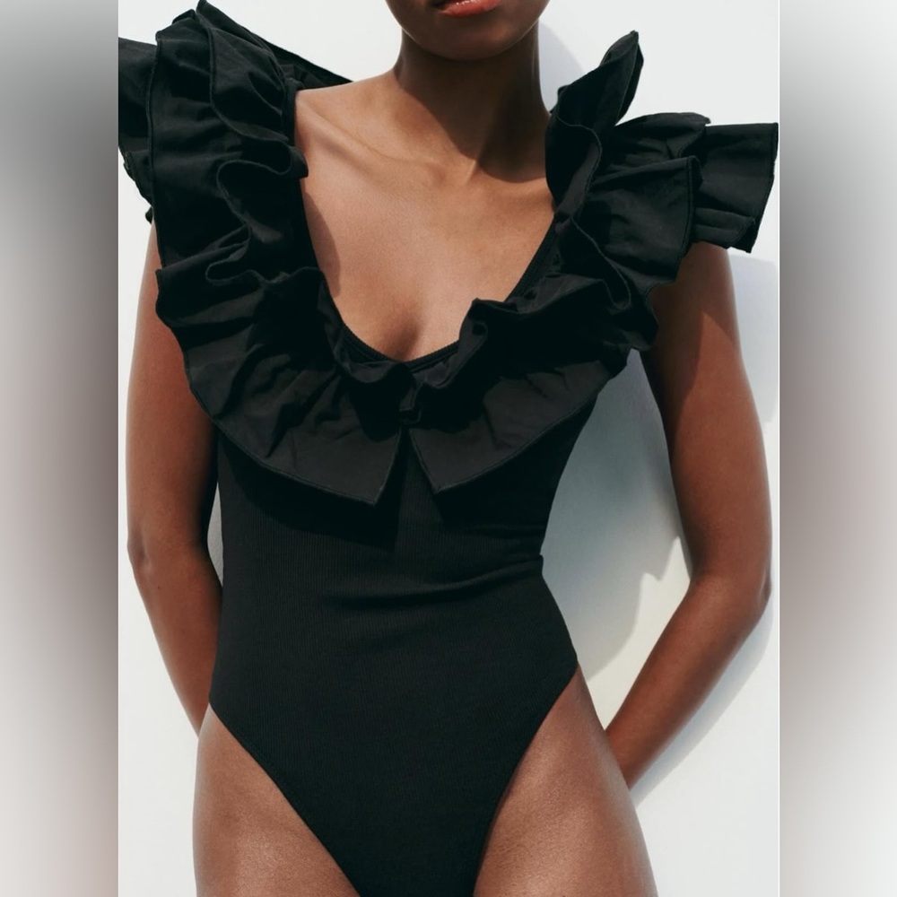 Zara Black Ruffled Bodysuit